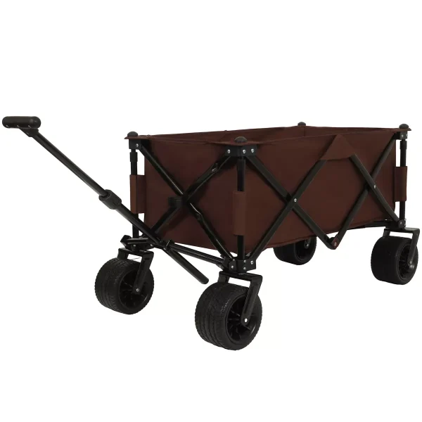 Collapsible Wagon,300lb Load-Bearing Outdoor Utility with All-Terrain Wheels, Adjustable Handle,for Camping, Shopping,Picnic,Brown